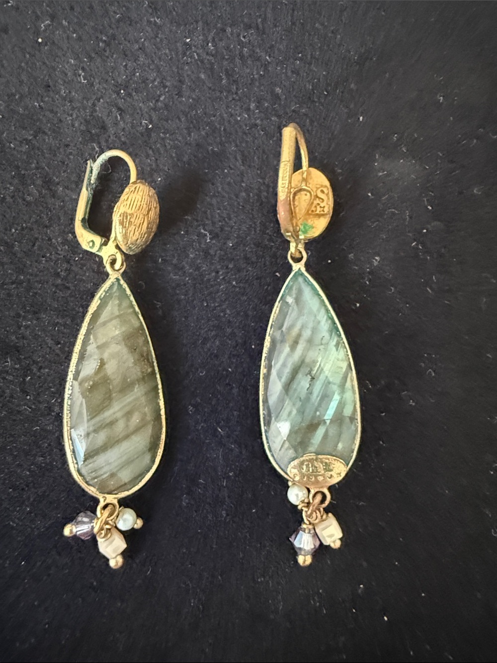 GAS Bijoux Gold-Tone Labradorite Dangle Leverback Earrings - Picture 2 of 5